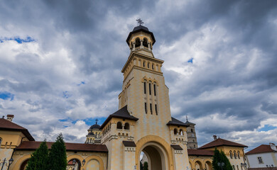 Bell tower and entry to Coronation Cathedral of Holy Trinit in Alba Carolina Citadel, Alba Iulia...