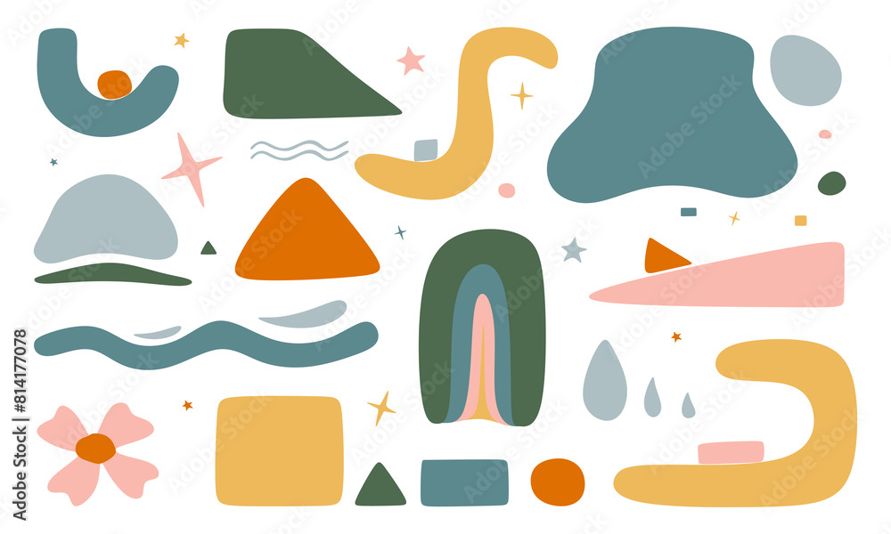 Aufkleber set of hand drawn different shapes and doodles, modern graphic design elements. various objects or f