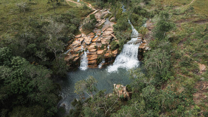 aerial view of the Bona Espera waterfall, Alto Para&iacute;so, in Chapada dos Veadeiros, Goi&aacute;s