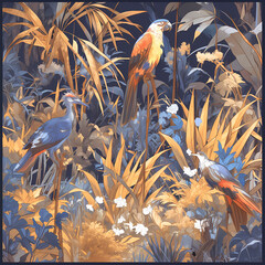 Splendid Parrots Amidst Tropical Flora - Exotic Wildlife Art for Wallpapers and Decor