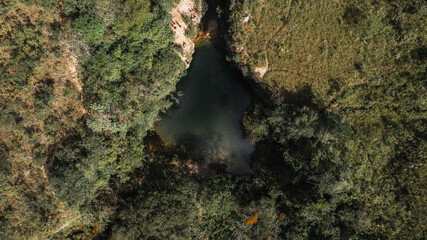 aerial view of Poço das Esmeraldas, Volta da Serra farm, in Chapada dos Veadeiros, Goiás