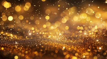 Shiny gold glitter bokeh background. Creative sparkling star dust texture for luxury rich greeting card. Jewel abstract Christmas  aesthetic.