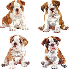 brown and white bulldog puppy is sitting down, clipart