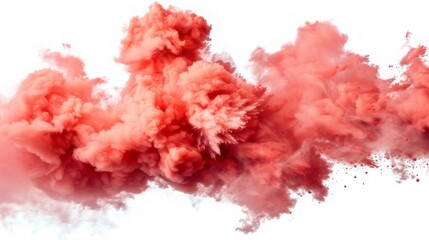 Dry Soil explosion with dirt and cloud smoke. Isolated on white background.Red  Dirty ground abstract spread with flying particles