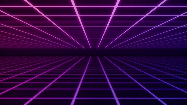 Retro 3D, videogames motion graphics loop. CG system environment, with a low quality pixels overlay texture.