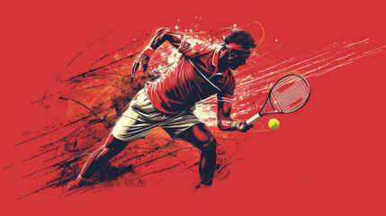 Tennis player on red background
