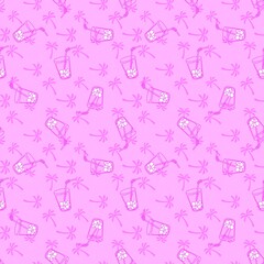 Cartoon seamless cocktails and palms pattern for wrapping paper and fabrics