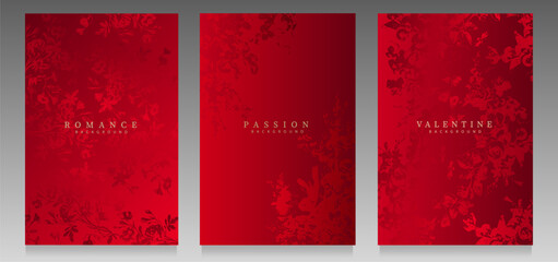 Luxury cover set, red collection. Floral pattern on gradient background. Flower silhouettes for beauty card, wedding, greeting, elegant invitation, packaging, cosmetics.