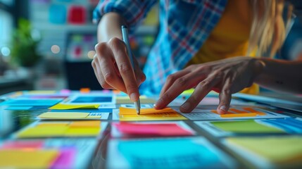 Obraz premium Colorful Sticky Notes Organize Ideas on Workspace Table
