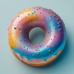 a Delicious donut coated with an iridescent glossy glaze