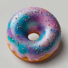 a Delicious donut coated with an iridescent glossy glaze