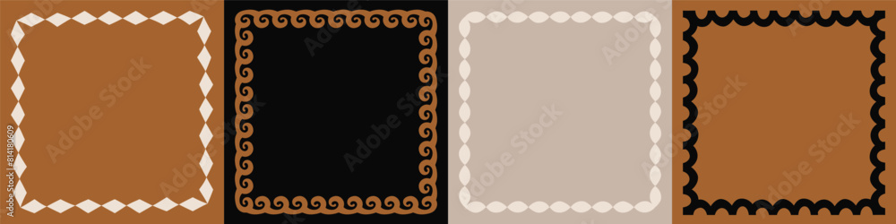 Poster Vector set of linear frames and borders - abstract design elements for decoration or logo design templates in modern minimalist style with copy space for text, boho summer style.