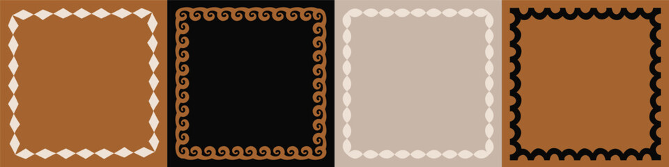 Vector set of linear frames and borders - abstract design elements for decoration or logo design templates in modern minimalist style with copy space for text, boho summer style.