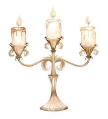 Fototapeta premium candle holder painted in watercolor in retro style
