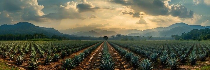 landscape of pineapple farm plant field in Thailand realistic nature and landscape
