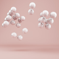 Minimal background. Abstract geometric figures of spheres on bright cream color background in pastel colors. Minimalism concept