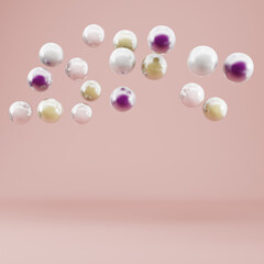 Minimal background. Abstract geometric figures of spheres on bright cream color background in pastel colors. Minimalism concept