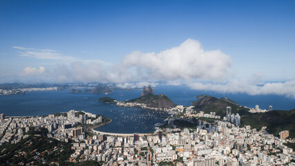 aerial view of the city of Rio de Janeiro, view from Mirante Dona Marta, sunny day, lagoons, hills,...