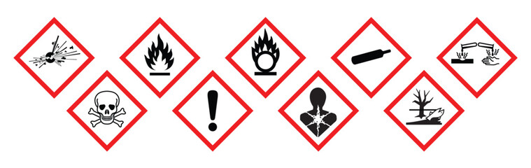 ghs hazard warning alert danger synbols in red white diamond set transparent background