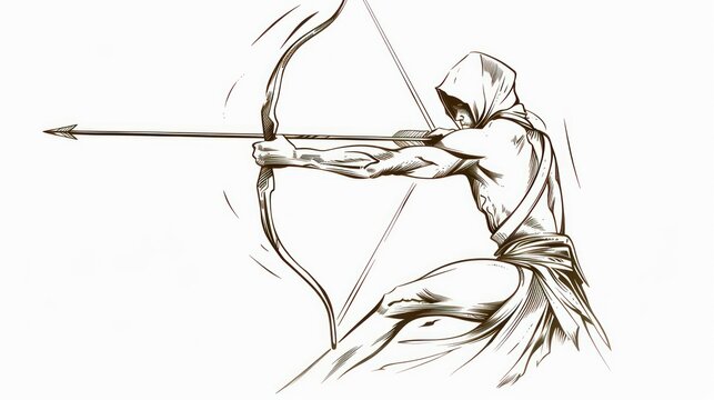 archer drawing bow, aiming arrow, action pose clip art preview