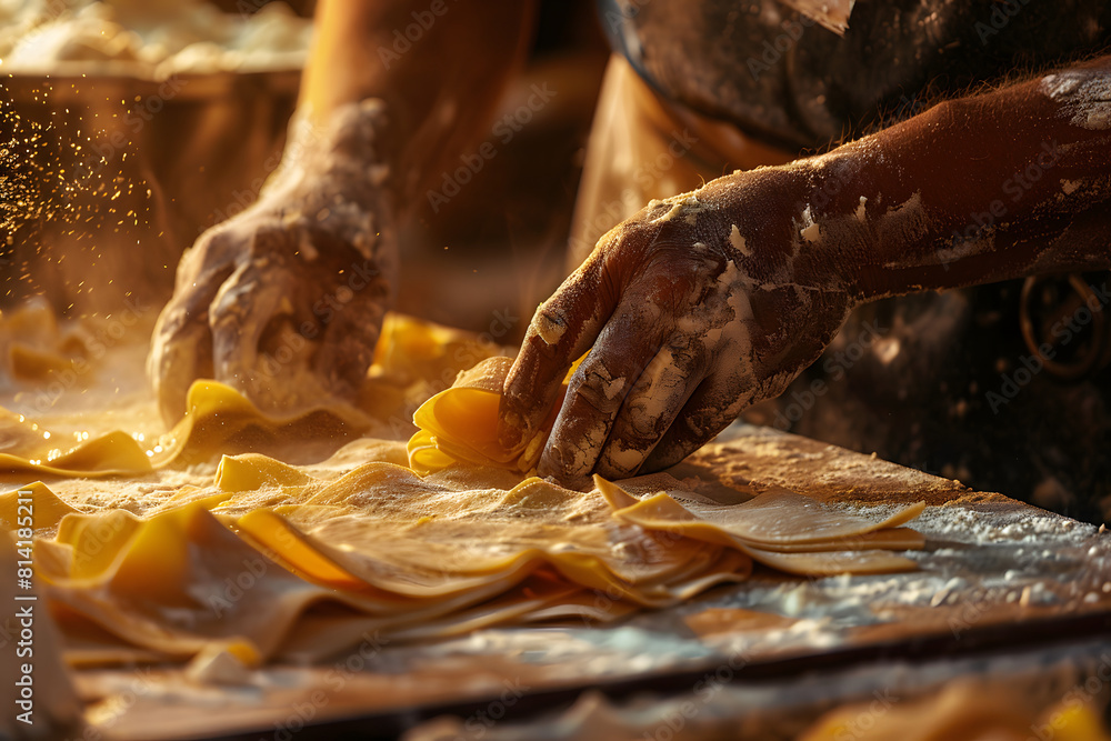 Canvas Prints a pasta maker's hands shaping fresh pasta dough into intricate shapes