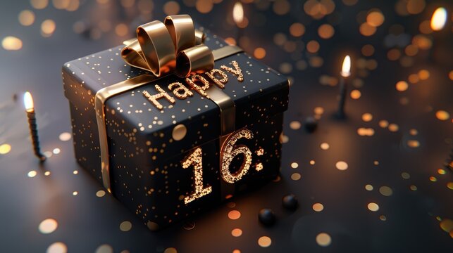 Happy birthday, happy 16: cheerful text celebrating the joyous occasion of turning sixteen, a milestone filled with happiness and excitement