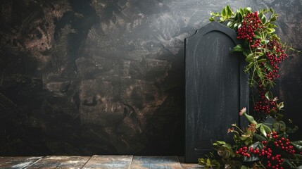 Black traditional mortuary tablet and right space