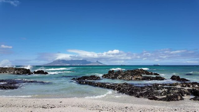 Bloubergstrand west coast South Africa.  19. 04. 2024. View of Cape Town and Table Mountain from the seaside resort of Bloubergstand   across Table Bay on the West Coast of South Africa.