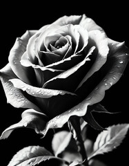 Black and White Rose. A black and white close up of a rose in full bloom.