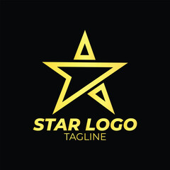 Obraz premium Gold Star Logo Vector in elegant Style with Black Background.