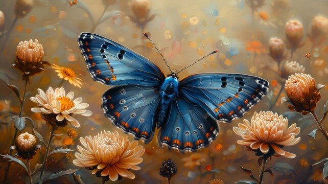 Blue Morpho Butterfly.butterfly on flower
