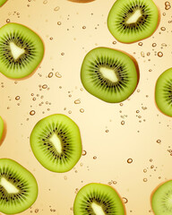 Fototapeta premium Kiwis, illumination and water droplets, it showcases the allure of wholesome fruit indulgence.