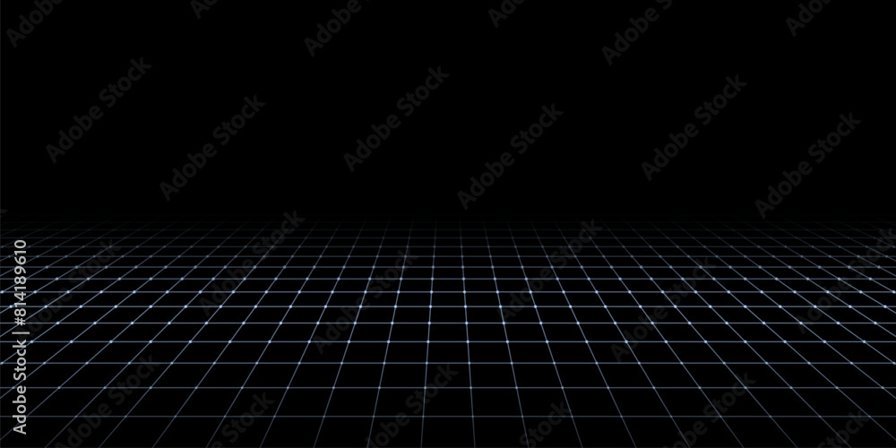 Poster 3d technology wireframe grid. perspective cyberspace background with mesh. futuristic digital space.