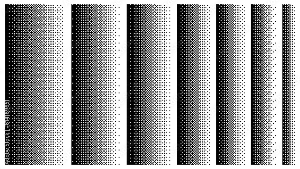 Poster Pixel art gradients set, dot scattering, 8 Bit retro video arcade game style background. Dither matrix. Vector screensaver