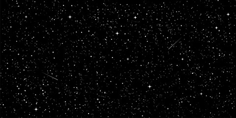 Space stars background, Cartoon starry illustration. Universe starry pattern with glowing stars and comets.Night sky constellations galaxy. Vector graphic.