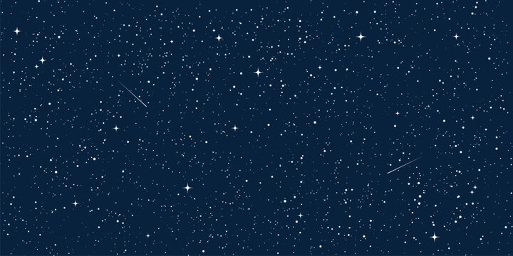 Space stars background, Cartoon starry illustration. Universe starry pattern with glowing stars and comets.Night sky constellations galaxy. Vector graphic.