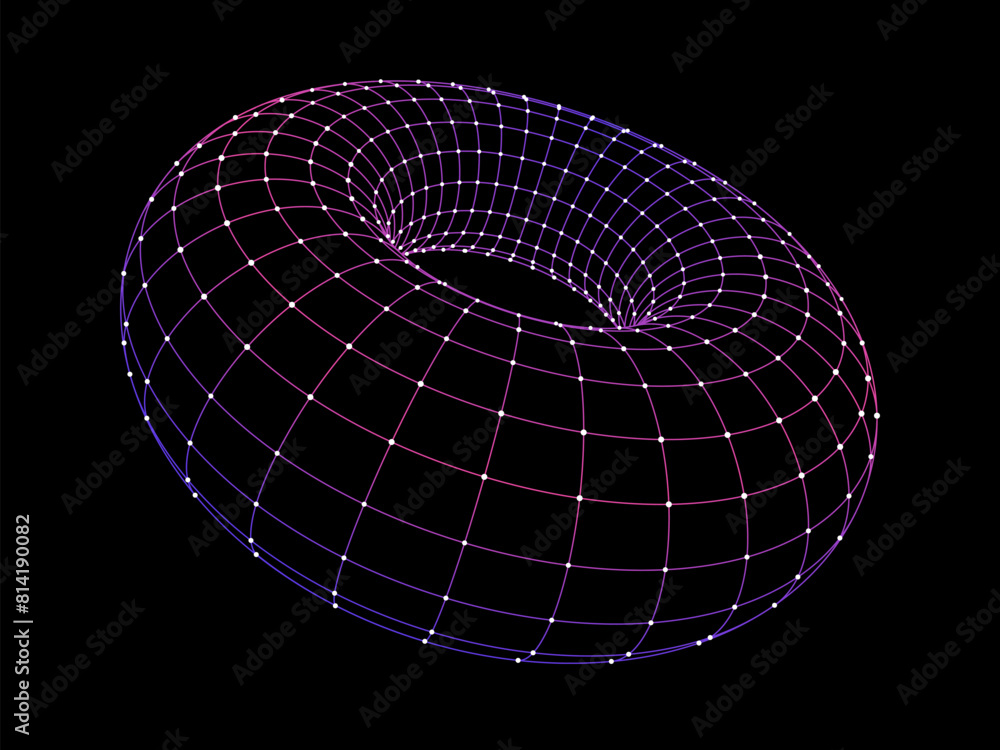Poster 3d torus model. abstract wireframe grid. low poly shape. polygonal linear figure. vector illustratio