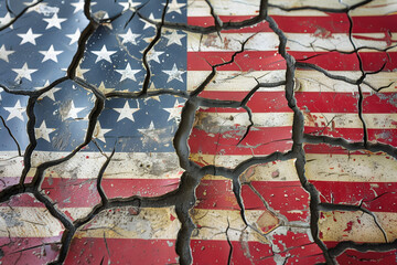 Ruined American Flag  - Political Decay Concept