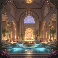 Luxurious Spa Haven with Marble Design and Blue Water Feature - Ultimate Relaxation Destination