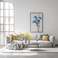Stylish Contemporary Home Interior Featuring Comfy Sofa and Chic Blue Art