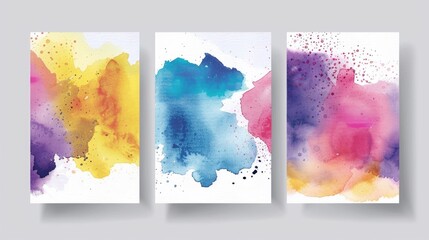Cards with bright colorful vector watercolor background