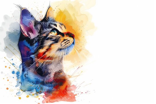 illustration of watercolor beautiful cat in white background. take care a cat. vet clinic. love pet. copy space