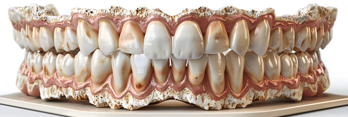 Jaw with teeth and premolar implants,
teaching model that illustrates teeth roots gums gum disease tooth decay and plaque
