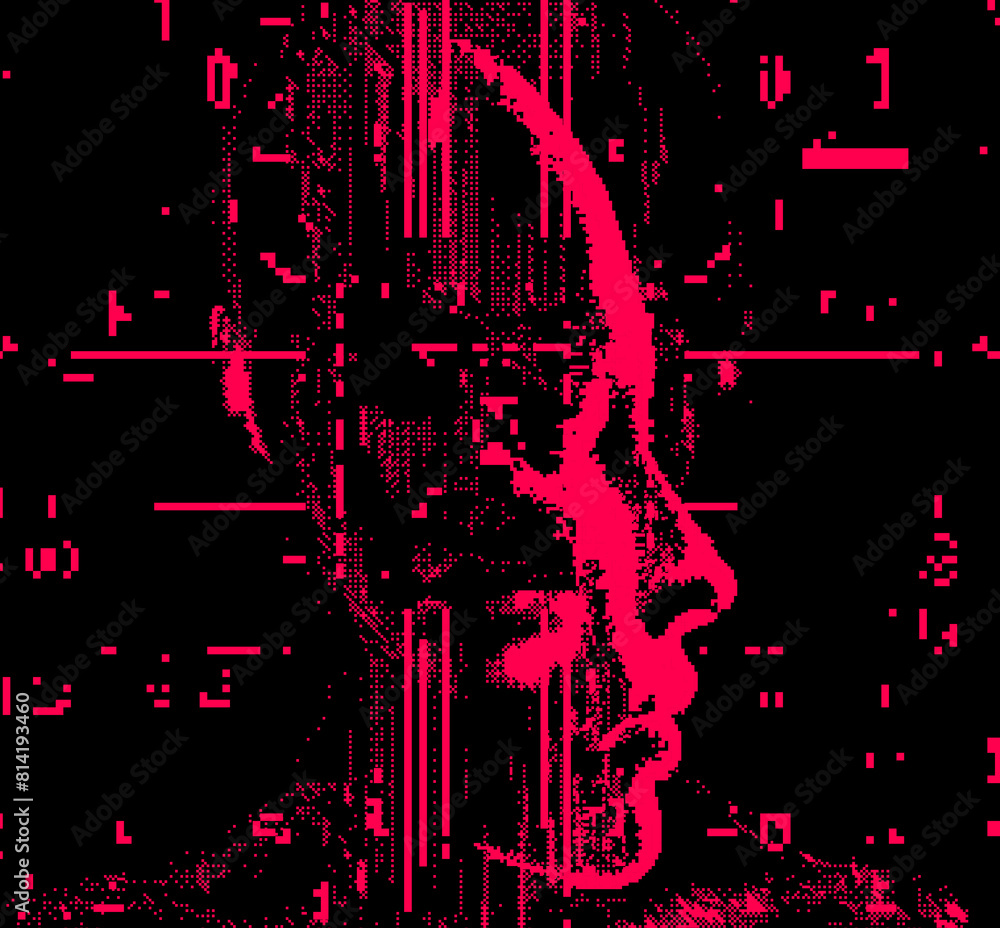Aufkleber a vector illustration of a red pixelated human head. conceptual image of ai (artificial intelligence