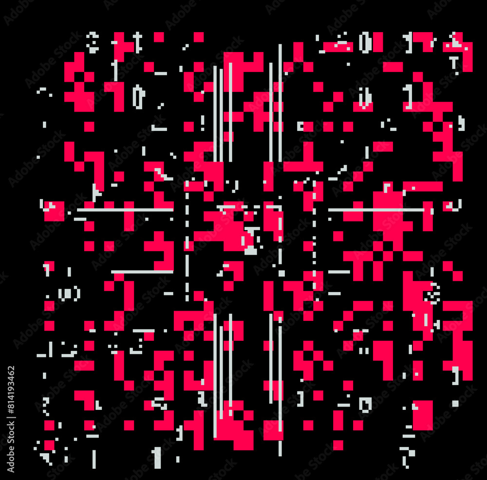 Poster Abstract glitchy background with random pixel noise. Vector illustration in red and black colors.