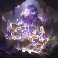 Stunning Subterranean Scene: Glowing Crystal Cavern with Radiant Gemstones