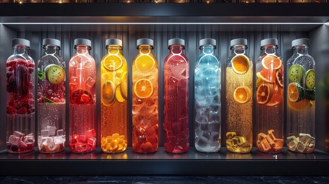 modern fridge showcases trendy electrolyte drink, featuring appealing design for a stylish hydration solution idea