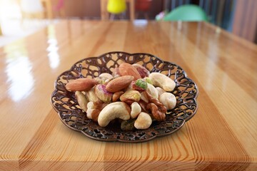 Dried fruits healthy nuts on table.