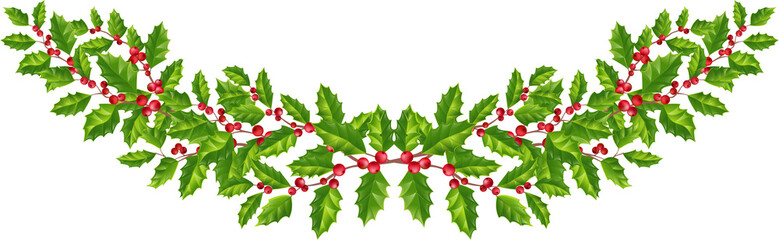 holly wreath.Christmas wreath with red berries. Pine wreath illustration for Christmas and New Year, transparent, png