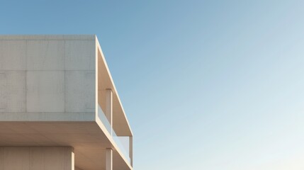 Photo of minimalistic geometric architectural building structure with white color and blue sky....
